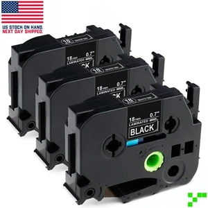 Confezione 3 Nastro Per Etichettatrice Brother P-Touch TZe 18mm BIANCO su NERO TZe-325 AZE - Foto 1 di 4