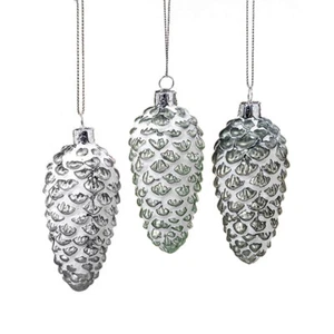 Hänger Tannenzapfen 3er Set Taupe Grün 10cm Glas Christbaumschmuck Weihnachten - Bild 1 von 1
