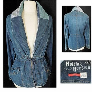 NWOT ANTHROPOLOGIE DISTRESSED DENIM JACKET ANORAK by HOLDING HORSES S - Picture 1 of 12