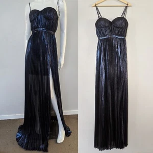 Asilio Aus 8 36 Midnight Blue Sparkly Pleated Maxi formal Dress W Split AS NEW - Picture 1 of 9