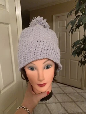 Gorro de esqui robusto cinza de crochê feito à mão com Pom Pom novo - Imagem 1 de 3
