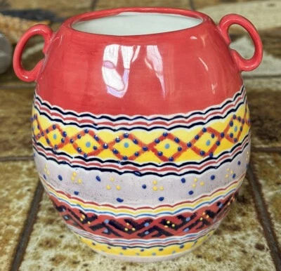 Jarrón ANTHROPOLOGIE con asas - Colores terrosos - Soporta 5" de alto, nuevo con etiquetas Foto 1 de 4