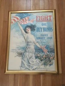 FIGHT OR BUY BONDS Orig War Poster WW1 Howard Chandler Christy 1917 framed 30x40 - Picture 1 of 3