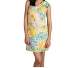 Mini Vestido Lilly Pulitzer Mezcla Seda Lillys Rosa Lilet Un Hombro Chloe Talla 10 - Imagen 1 de 14