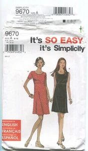 SIMPLICITY EASY PATTERN 9670 MISSES' KNIT DRESS W/ VARIATIONS SZ 8-18 UNCUT 2001 - Picture 1 of 3
