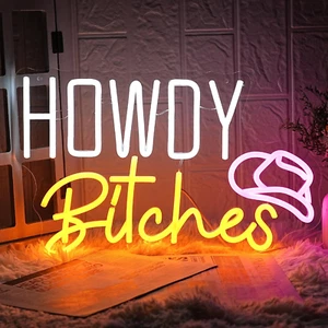 Howdy Es Neon Sign White Yellow Pink Letter LED Neon Sign Cool Grils Neon Sign U - Picture 1 of 7