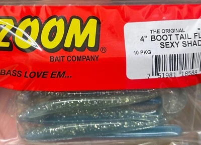 Zoom Boot Tail Fluke 4” Paddle Tail Swimbait Bass Redfish Lure 10pk -Sexy Shad - Image 1 of 4