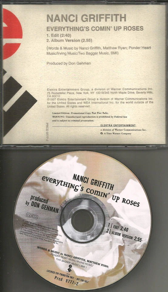 NANCI GRIFFITH W/ MATTHEW RYAN Everything’s Comin Up Roses EDIT PROMO CD Single - Image 1 of 1