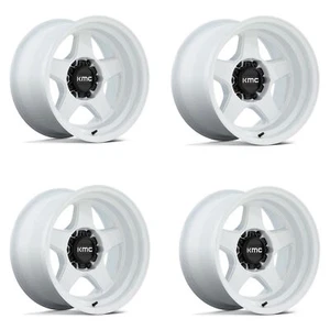 Set 4 KMC KM728 Lobo 17x8.5 6x5.5 Gloss White Wheels 17" -10mm Rims - Picture 1 of 12