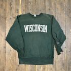 Champion Sweatshirt 80s Reverse Weave Wisconsin Spellout Jumper, Green, Mens XL