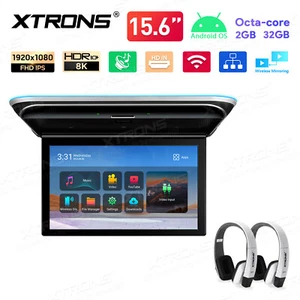 15.6" IPS Touch Screen Android Car Roof Overhead Monitor 8K Video TV +Headphones - Picture 1 of 13