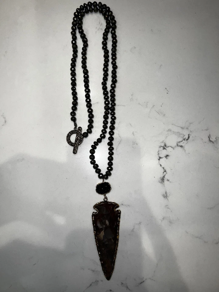 Collar Punta Flecha Cuentas Pirita Rarezas Ágata Negro Druzy Cuarzo  Foto 1 de 4