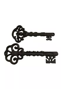 Menge 2 Gusseisen Skelett Schlüssel Wandbehang rustikale Kunst Metall verrostet 9" & 7,75" - Bild 1 von 5