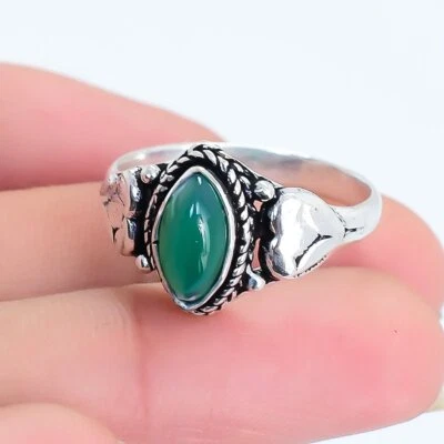 Anello In Argento Fatto A Mano Con Pietra Preziosa Verde Onice Etno RSU19 - Immagine 1 di 4