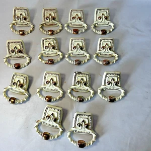 Vintage White/Brass Furniture Drawer Pulls, Lot of 14, Salvaged - Bild 1 von 6