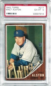 WALT ALSTON Hall of Famer Manager Los Angeles Dodgers 1962 Topps #217 PSA 6