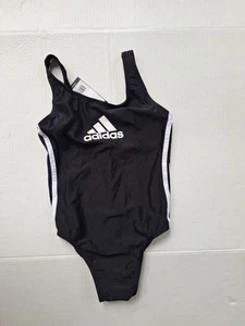 adidas Girls' Solid Small Logo Black Swimsuit - XL (12 14 16) - Picture 1 of 3