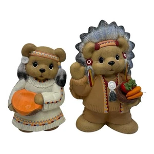 Vintage Hand Painted Dona's Mold Ceramic Darling Native American Bear Figurines - Picture 1 of 9