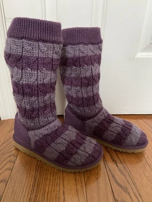 Ugg Purple Stripe Knit Boots Size 5. Leg Length 12 Inches - Image 1 of 4