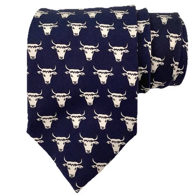 Souleiado 男式领带转向头 100% 真丝法国制造海军蓝白色 — 第 1/4 张图片