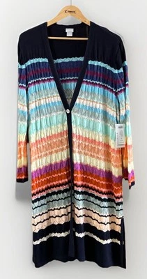 NUEVO CON ETIQUETAS Chicos Cárdigan Suéter Multi Rayas Maxi Cárdigan 1 Botón Talla 4 XXL 2XL Nuevo Foto 1 de 4