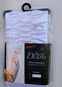 Smiffys Long White Satin Ruched Gloves Burlesque Flapper 20S Ladies Fancy Dress - Picture 1 of 2