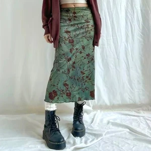 NUOVA gonna midi taglia M verde floreale elasticizzata stile pull-on fairy grunge Y2K anni 90 boho - Foto 1 di 11