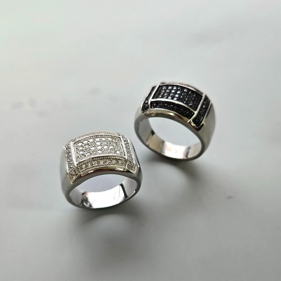 Anillo Pinky Acero Inoxidable 316 Pavé Para Hombre Forma Cuadrada Circonita Foto 1 de 4