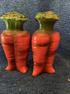 Vintage Carrot Salt & Pepper Shaker Ceramic Japan, 5 1/2 Inches Tall - Picture 1 of 5