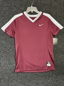 Nike Vapor Dri Fit Softball Top VNeck - Girls Size XL (14) - Burgundy/Gray - NEW - Picture 1 of 9