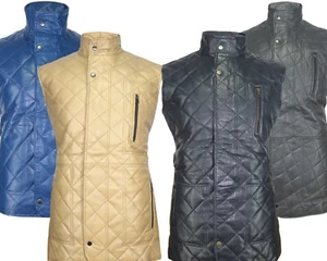 Puffer Diamond Quilted Leather Sleeveless Vest Men's Casual Outdoor Coat Jacket - Picture 1 of 25