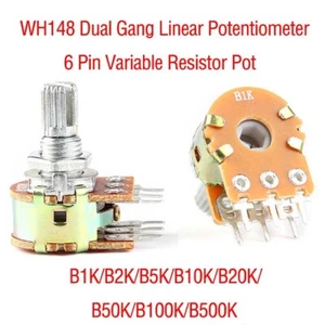 WH148 Dual Gang Linear Potentiometer 6 Pin Variable Resistor Pot B1K - B500K - Picture 1 of 4