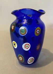 Vintage Murano 6" Art Glass Vase Cobalt Blue with Inset Glass Decoration - Picture 1 of 8