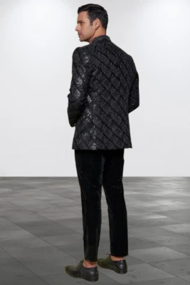 Blazer Versace Collection masculino jacquard brilhante noite preto argyle tamanho EUA 48 - Imagem 1 de 4