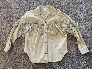 Lew Magram, Native American Fringe Leather Women's Long Sleeve Button Up Size L - Picture 1 of 8