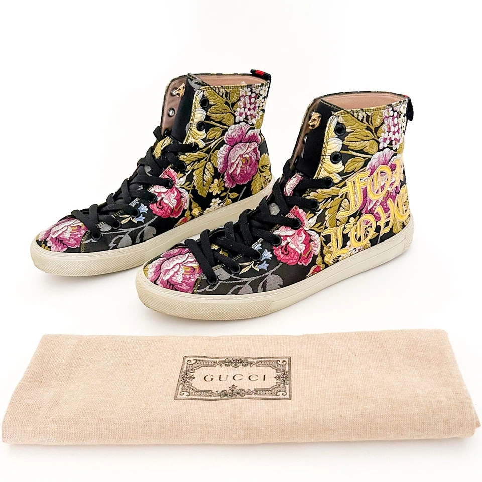 Gucci Sylvie Blind For Love Zapatillas altas con cordones Estampado Floral Jacquard 38 Foto 1 de 4