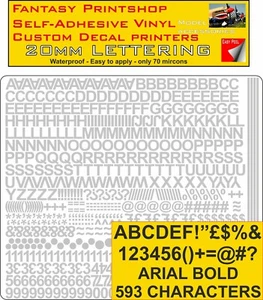 RC Vinile Adesivo Ariel Bold Lettere Numeri 20MM Pre Taglio FPRC805 Metallico - Bild 1 von 5