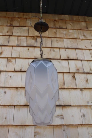 Antique Large Art Deco Ceiling Light Fixture Skyscraper Frosted Glass Shade Cover