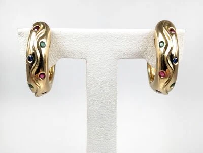 18K Yellow Gold Ruby, Emerald and Sapphire Accented Earrings - Image 1 of 4