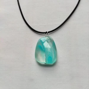 Blue Bead Pendant Black Cord Necklace Handmade Statement Glass Charm Boho Chic - Picture 1 of 6