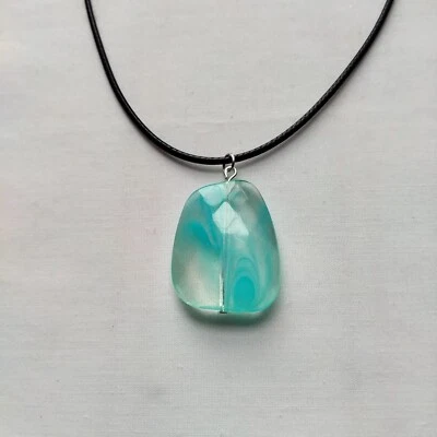 Pingente de contas azuis colar de cordão preto feito à mão declaração berloque de vidro boho chique - Imagem 1 de 4