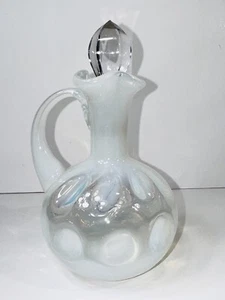 Vintage FENTON French White Opalescent Cruet Dot Optic Coin Spot with Stopper - Picture 1 of 4