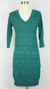 CATHERINE MALANDRINO Women's XS Green laser cut sweater fitted dress knee length - Picture 1 of 10