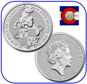 2018 Queen's Beast Black Bull of Clarence 2 oz Silver UK Coin in capsule - Picture 1 of 3