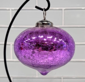 Bola Púrpura Crackle Vidrio Forma Cebolla Adorno de Navidad Tapa Plateada - ¡IMPRESIONANTE! - Imagen 1 de 20