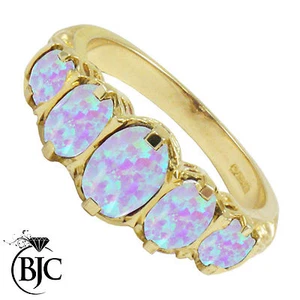 9ct Oro Amarillo Victoriano / Gypsy Estilo Graduarse Ópalo 5 Anillo con Piedra - Imagen 1 de 5
