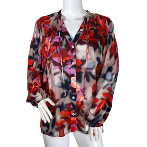 Soft Surroundings Celandine Floral Button Puff Bishop Sleeve Top Blouse M NWOT - Picture 1 of 11