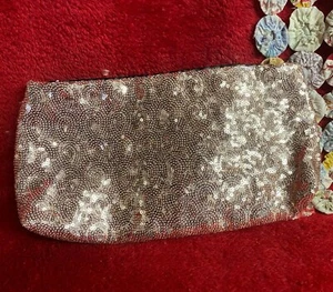 Rose Gold Pink Sequined Clutch with Pink Fleece Back - Picture 1 of 4