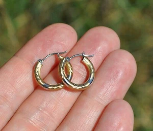 14K massive Gold Creolen - Diamantschliff funkelnd mattiert 1/2" kurz klein - Bild 1 von 9