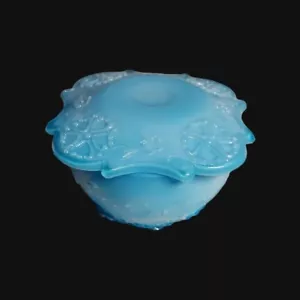 Antique EAPG Blue White Milk Glass Vanity Dresser Jar Replacement Lidded Trinket - Picture 1 of 6